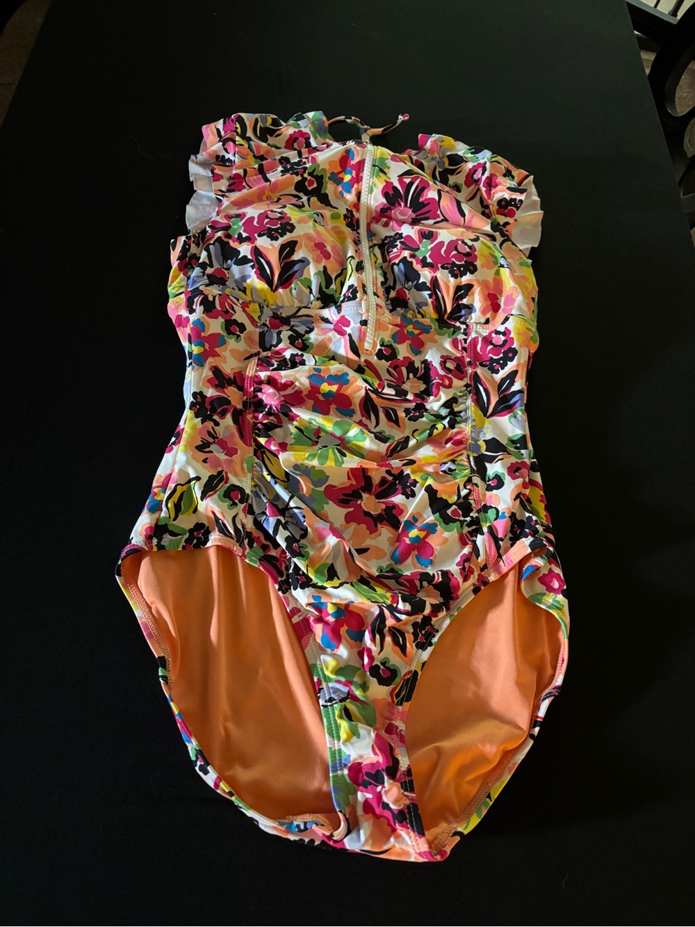 Girls' Pink Floral One-Piece Swimsuit with Front Zip Size 6